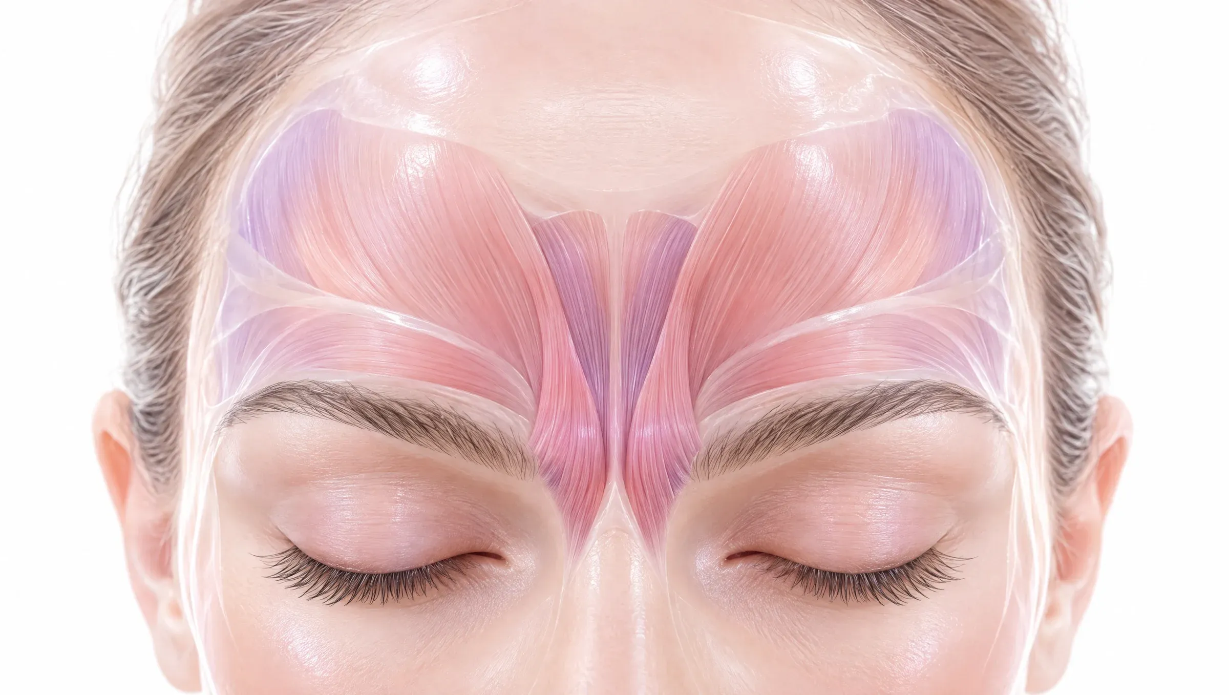 Illustration: the frown muscle between the brows shown relaxed, with the skin above it smooth.